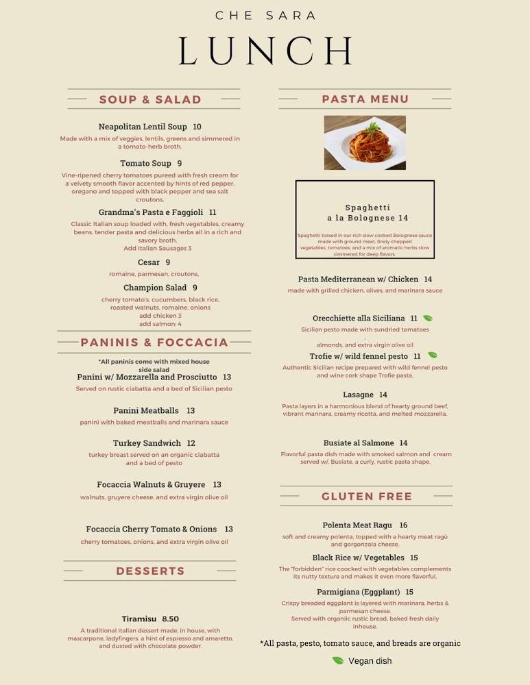 Che Sara Restaurant and Bakery Menu image 2